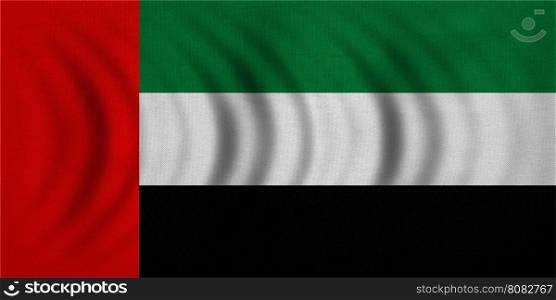 UAE national official flag. Patriotic symbol, banner, element, background. Correct colors. Flag of the United Arab Emirates wavy with real detailed fabric texture, accurate size, illustration