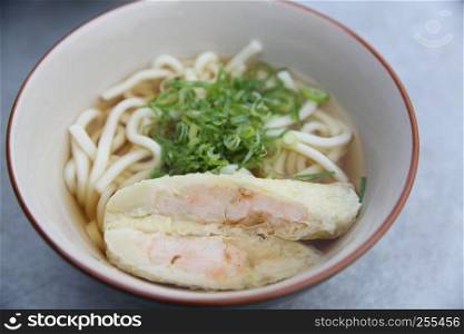 Udon noodles with shrimp tempura