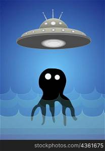UFO above an octopus