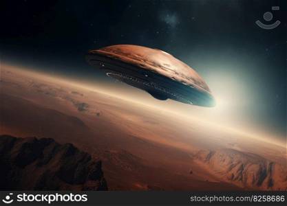 Ufo mars planet space. Gravity invasion. Generate Ai. Ufo mars planet space. Generate Ai