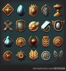 ui game medal achievement 2d ai generated. design reward, winner rank, gui win ui game medal achievement 2d illustration. ui game medal achievement 2d ai generated