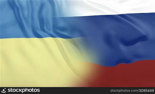 Ukraine and Russia flags combination waving. Peace between Ukraine and Russia concept. No war concept