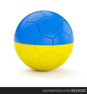 Ukraine soccer football ball with Ukrainian flag isolated on white background. Soccer football ball with Ukraine flag