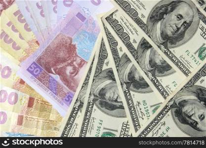 Ukrainian and American money is a background, texture, background