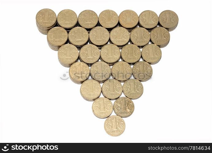 Ukrainian coins on the white background, pyramid. (isolated)
