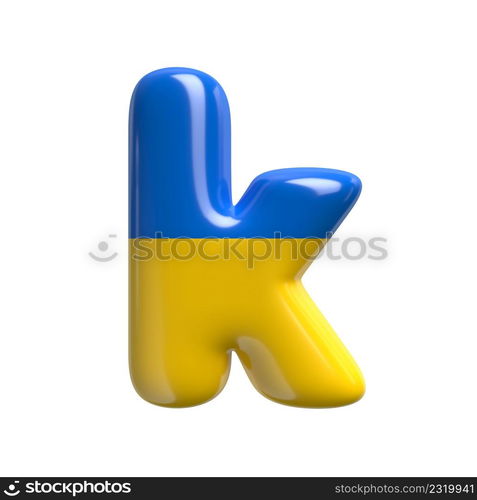 Ukrainian flag letter K - Lower-case 3d Ukrainian font isolated on white background. This alphabet is perfect for creative illustrations related but not limited to Ukraine, Russia, politics...