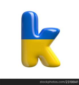 Ukrainian flag letter K - Lower-case 3d Ukrainian font isolated on white background. This alphabet is perfect for creative illustrations related but not limited to Ukraine, Russia, politics...