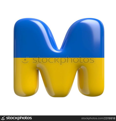 Ukrainian flag letter M - Upper-case 3d Ukrainian font isolated on white background. This alphabet is perfect for creative illustrations related but not limited to Ukraine, Russia, politics...