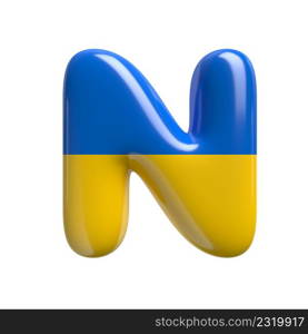 Ukrainian flag letter N - Uppercase 3d Ukrainian font isolated on white background. This alphabet is perfect for creative illustrations related but not limited to Ukraine, Russia, politics...