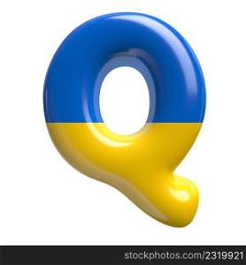Ukrainian flag letter Q - large 3d Ukrainian font isolated on white background. This alphabet is perfect for creative illustrations related but not limited to Ukraine, Russia, politics...