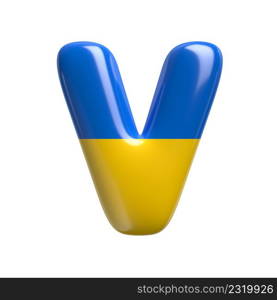 Ukrainian flag letter V - Capital 3d Ukrainian font isolated on white background. This alphabet is perfect for creative illustrations related but not limited to Ukraine, Russia, politics...