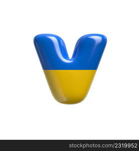 Ukrainian flag letter V - Small 3d Ukrainian font isolated on white background. This alphabet is perfect for creative illustrations related but not limited to Ukraine, Russia, politics...