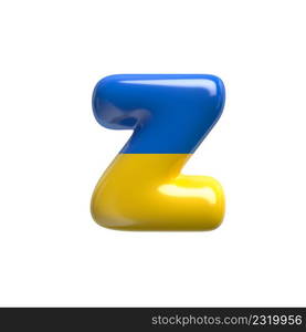 Ukrainian flag letter Z - Lower-case 3d Ukrainian font isolated on white background. This alphabet is perfect for creative illustrations related but not limited to Ukraine, Russia, politics...