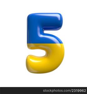 Ukrainian flag number 5 - 3d Ukrainian digit isolated on white background. This alphabet is perfect for creative illustrations related but not limited to Ukraine, Russia, politics...