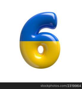 Ukrainian flag number 6 - 3d Ukrainian digit isolated on white background. This alphabet is perfect for creative illustrations related but not limited to Ukraine, Russia, politics...