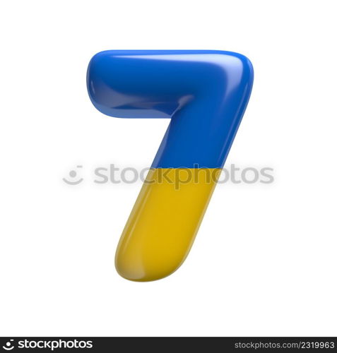 Ukrainian flag number 7 - 3d Ukrainian digit isolated on white background. This alphabet is perfect for creative illustrations related but not limited to Ukraine, Russia, politics...