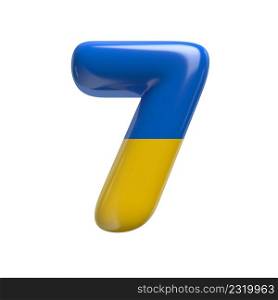 Ukrainian flag number 7 - 3d Ukrainian digit isolated on white background. This alphabet is perfect for creative illustrations related but not limited to Ukraine, Russia, politics...