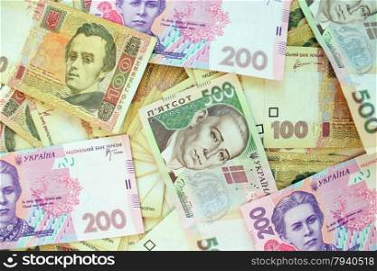 Ukrainian money of different value. Ukrainian money in cash of different value