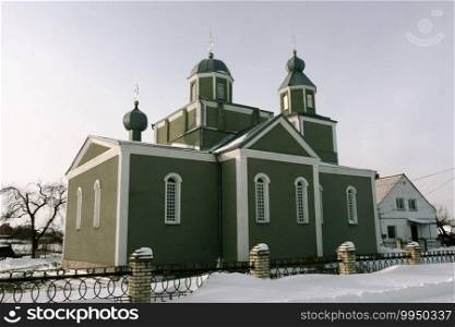 Ukrainian Orthodox Church in the village in winter