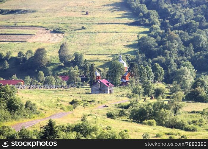 Ukrainian village in a valley of the Carpathian Mountains