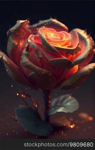 ultra photo realistic rose flower pink glitter quantum. Illustration AI Generative 
