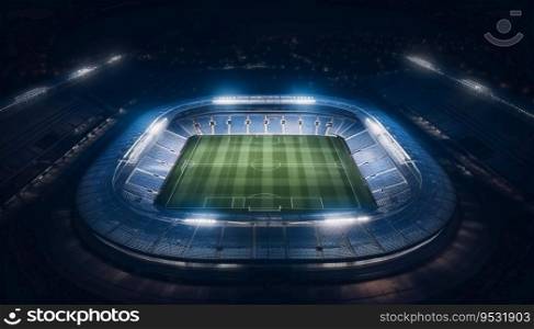Ultra realistic and sharp photo top view of a soccer stadium