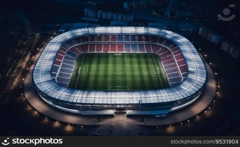 Ultra realistic and sharp photo top view of a soccer stadium