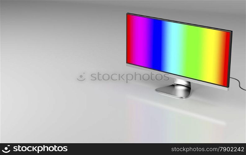 Ultra wide display on shiny grey background