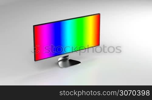 Ultra wide display on shiny grey background, zoom to the screen
