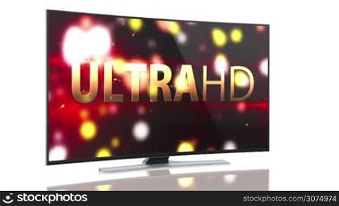 UltraHD Smart Tv with curved screen on white background animation.