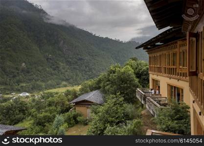 Uma Hotel with mountain in the background, Punakha, Punakha Valley, Punakha District, Bhutan