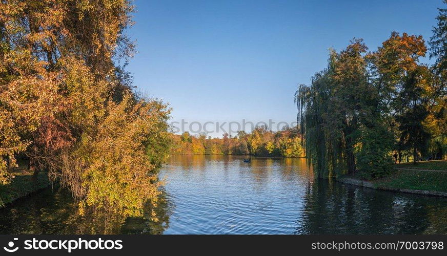 Uman, Ukraine - 10.13.2018. Amazing autumn at the Upper Pond in Sophia Park in Uman. Upper Pond in Sophia Park in Uman, Ukraine