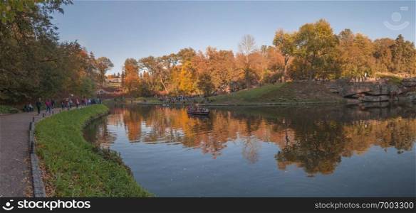 Uman, Ukraine - 10.13.2018. Beautiful autumn in Sofiyivka park in the city of Uman, Ukraine. Autumn in Sofiyivka Park in Uman, Ukraine