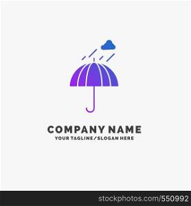 Umbrella, camping, rain, safety, weather Purple Business Logo Template. Place for Tagline.. Vector EPS10 Abstract Template background
