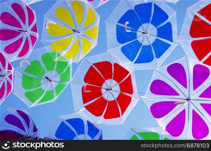 umbrellas coloring the sky in the city of Beja, Portugal
