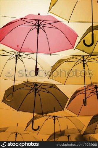 Umbrellas decoration in rainy day