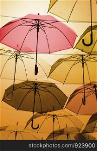 Umbrellas decoration in rainy day