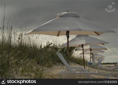 Umbrellas on the Parrot Cay beach