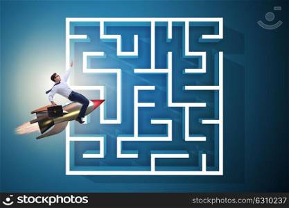 Uncertainty concept with businessman lost in maze labyrinth