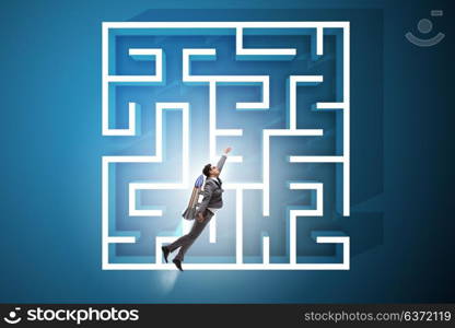 Uncertainty concept with businessman lost in maze labyrinth