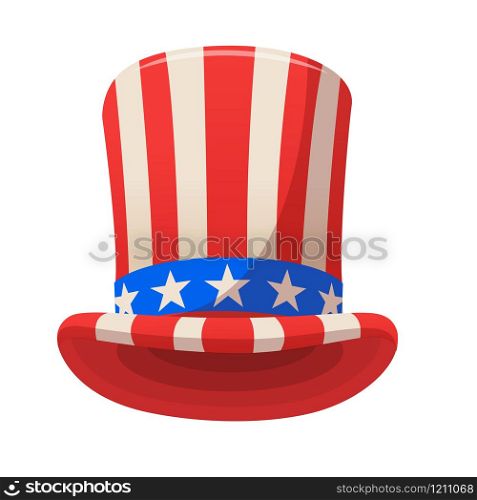 Uncle Sam top hat icon. Cartoon illustration for American Independence Day. Design for decoration or print. Isolated on white
