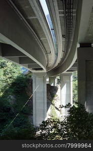 Under concrete highway bridge in Switzerland