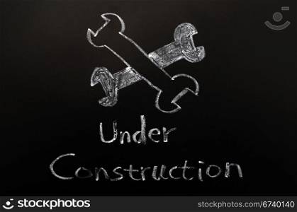 Under construction concept written and drawn on a blackboard