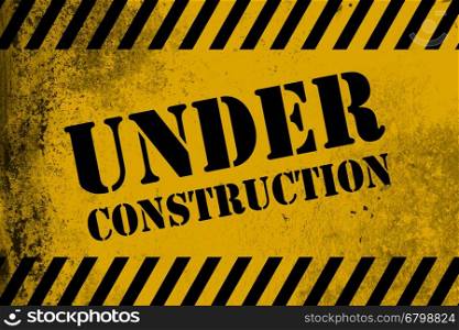 Under construction sign yellow with stripes, 3D rendering