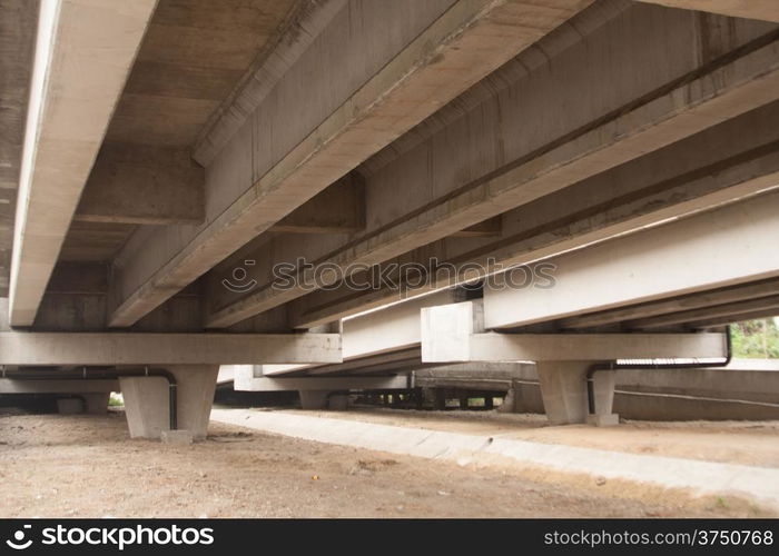 Under the bridge at the empty space under the bridge.