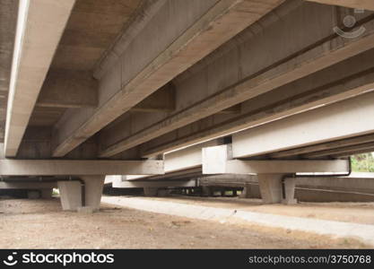 Under the bridge at the empty space under the bridge.