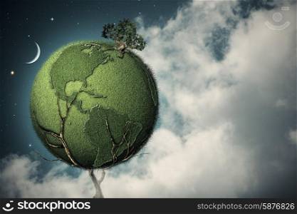 Under the night skies. Earth tree, abstract environmental backgrounds