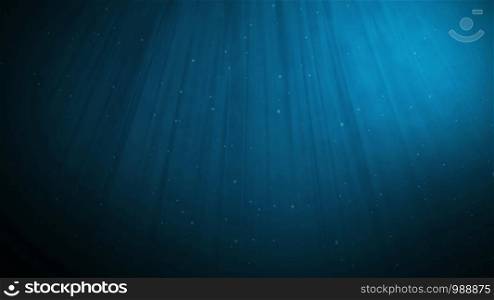 Under Water deep clear blue ocean, beautiful lighting reflections curtain and bubble animation 3D rendering