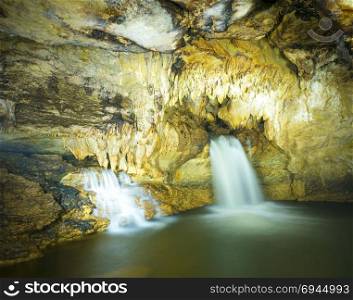 Underground cave of Misol Ha Waterfall near Palenque in Chiapas, Mexico