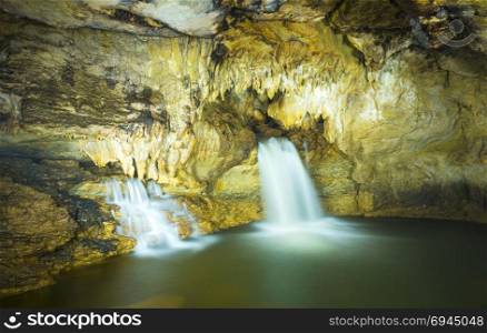 Underground cave of Misol Ha Waterfall near Palenque in Chiapas, Mexico